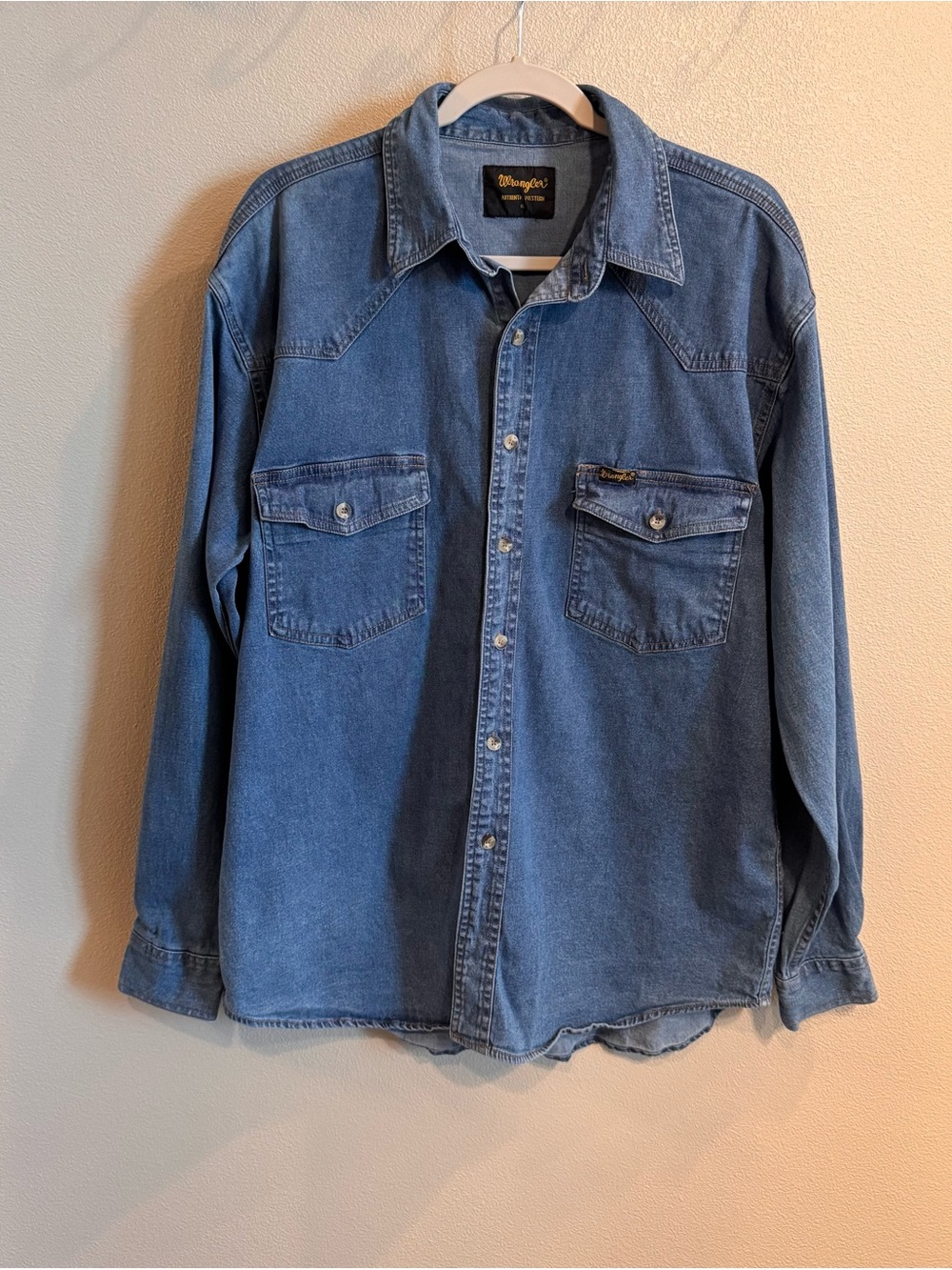 Wrangler Men's Denim Snap-Front Western Shirt in Blue